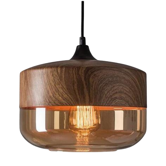 Elegante Scandinavische Houten Plafondlamp met Glas