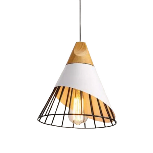 Scandinavische Industriële Hanglamp met Hout en Metaal