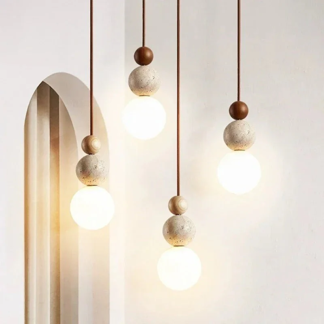 Moderne Hanglamp van Travertin en Mahonie