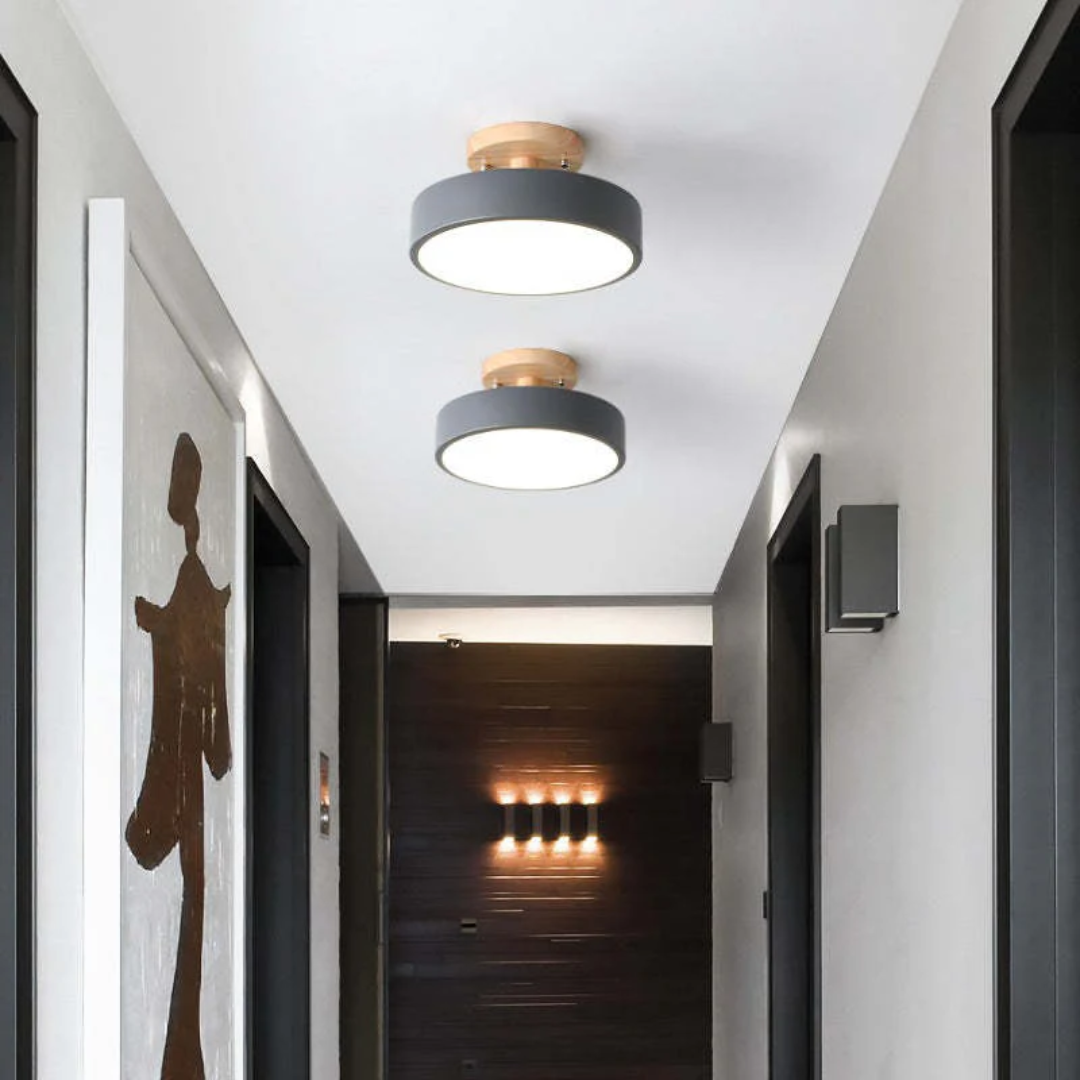 Moderne Ronde LED Plafondlamp met Hout