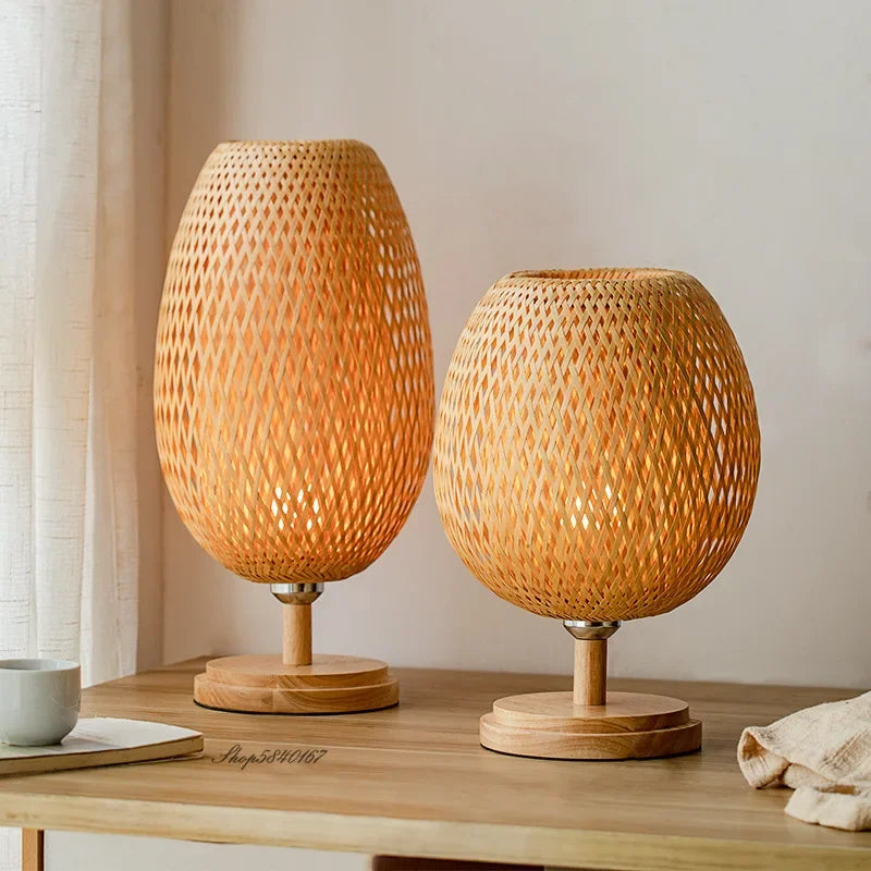 Vintage Bamboe Tafellamp met Rustieke Charme