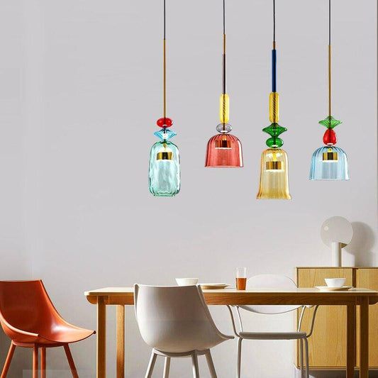 Elegante Gekleurde Glazen Hanglamp voor Sfeervolle Verlichting