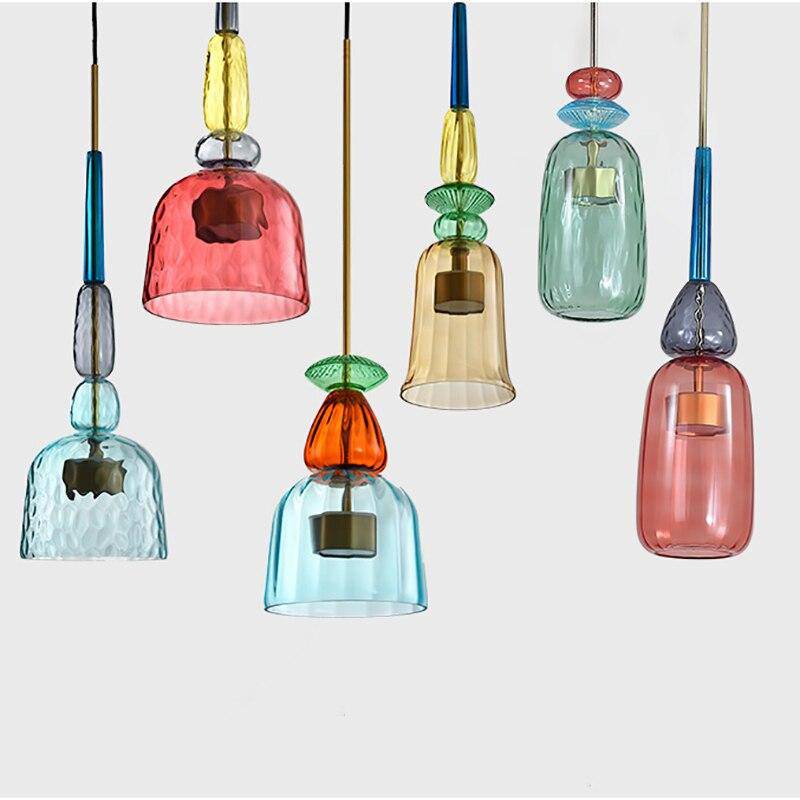 Elegante Gekleurde Glazen Hanglamp voor Sfeervolle Verlichting