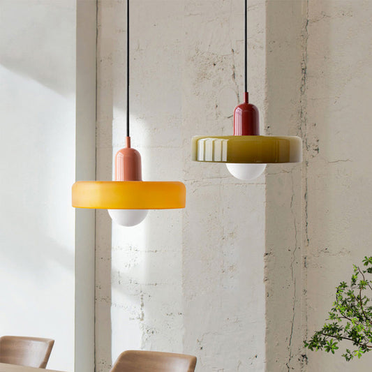 Elegante Bauhaus Hanglamp met Glas-in-Lood