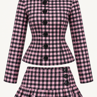 Pink Gingham Button-Up Skirt Set