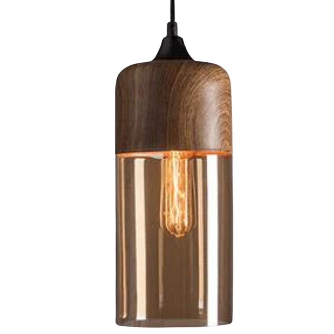 Elegante Scandinavische Houten Plafondlamp met Glas