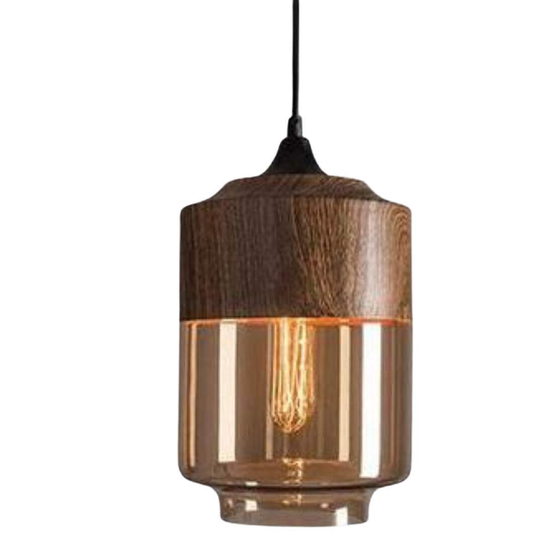 Elegante Scandinavische Houten Plafondlamp met Glas