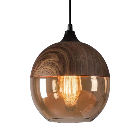 Elegante Scandinavische Houten Plafondlamp met Glas