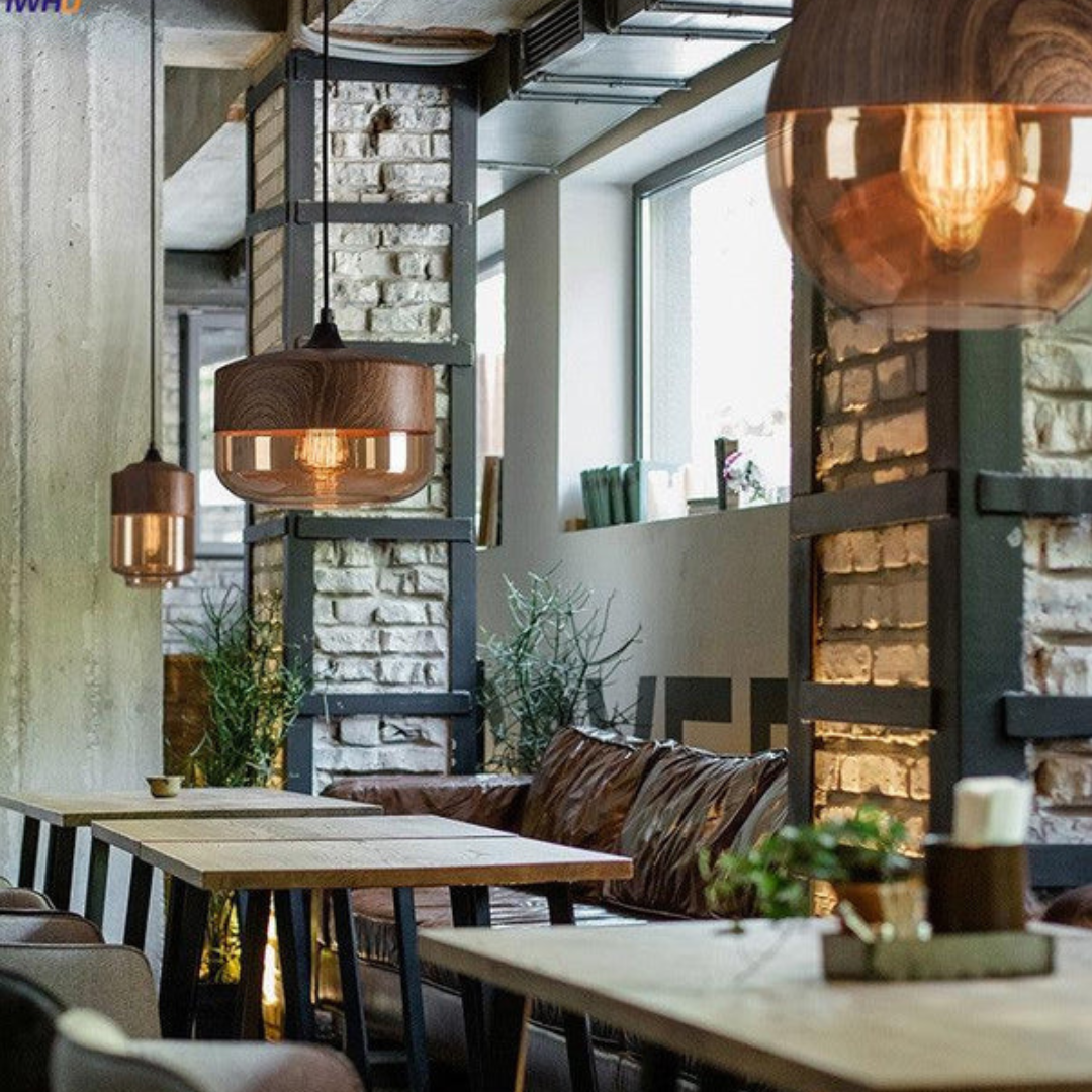 Elegante Scandinavische Houten Plafondlamp met Glas