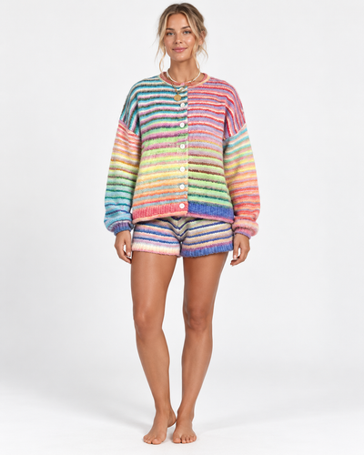 Rainbow Knit Cardigan & Shorts Set