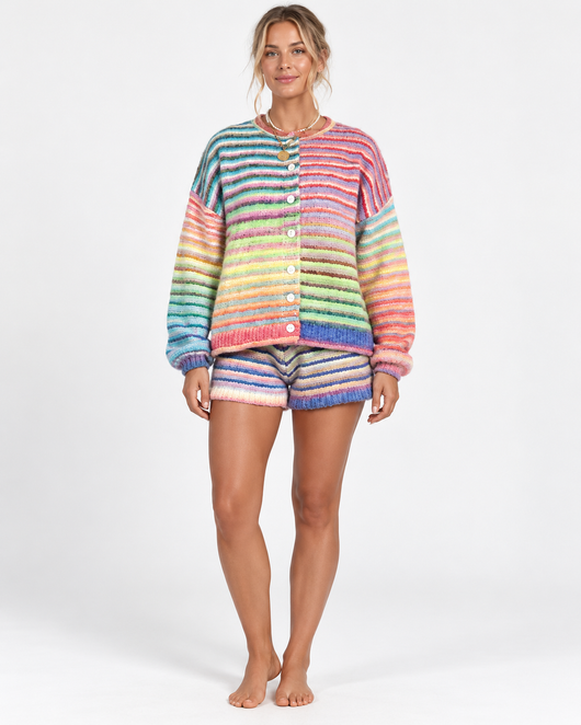 Rainbow Knit Cardigan & Shorts Set