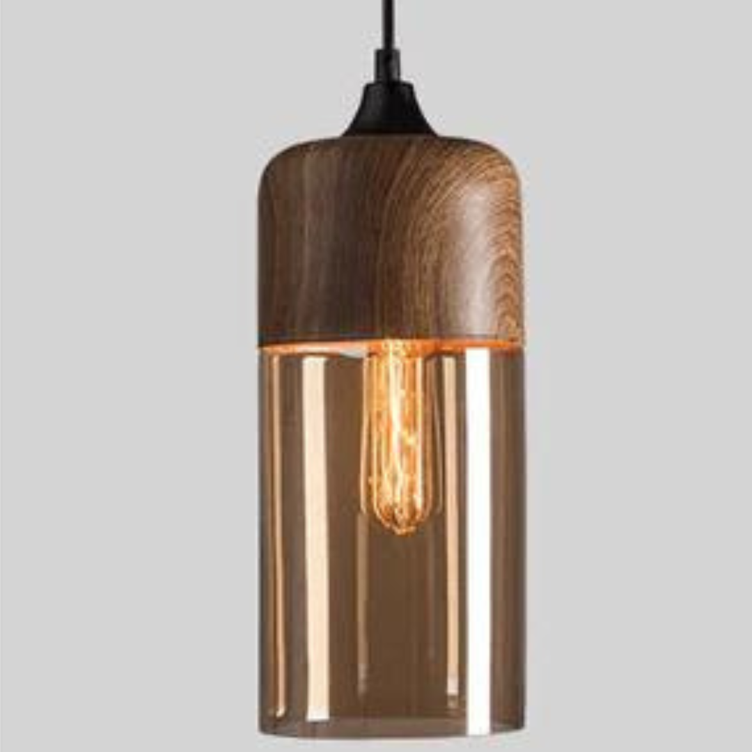 Elegante Scandinavische Houten Plafondlamp met Glas