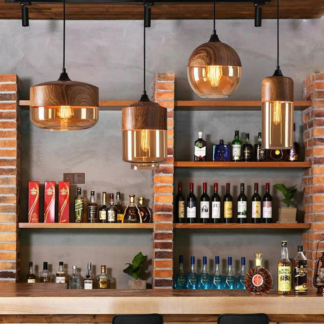 Elegante Scandinavische Houten Plafondlamp met Glas