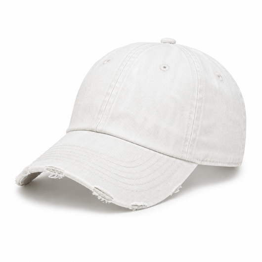White Distressed Denim Baseball Cap