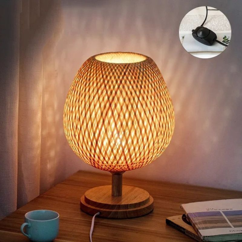 Vintage Bamboe Tafellamp met Rustieke Charme