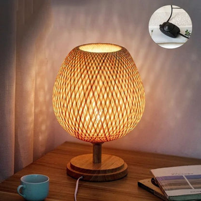 Vintage Bamboe Tafellamp met Rustieke Charme