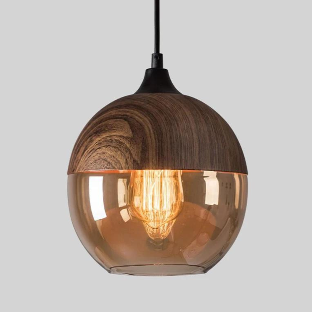 Elegante Scandinavische Houten Plafondlamp met Glas