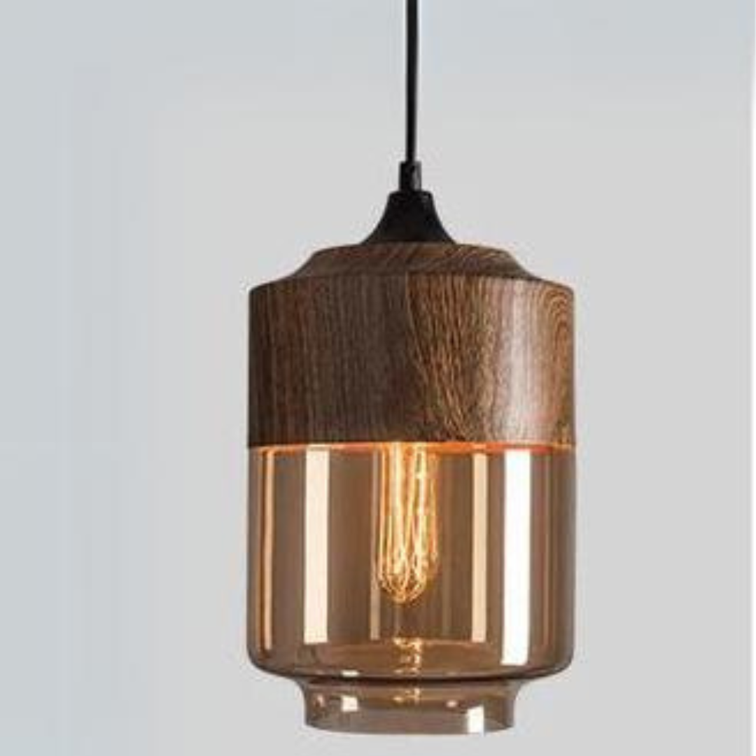 Elegante Scandinavische Houten Plafondlamp met Glas