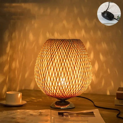 Vintage Bamboe Tafellamp met Rustieke Charme