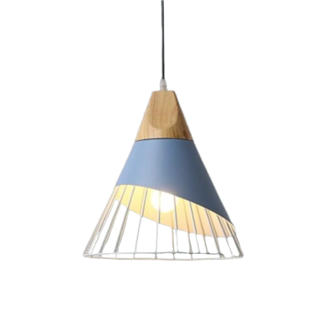 Scandinavische Industriële Hanglamp met Hout en Metaal