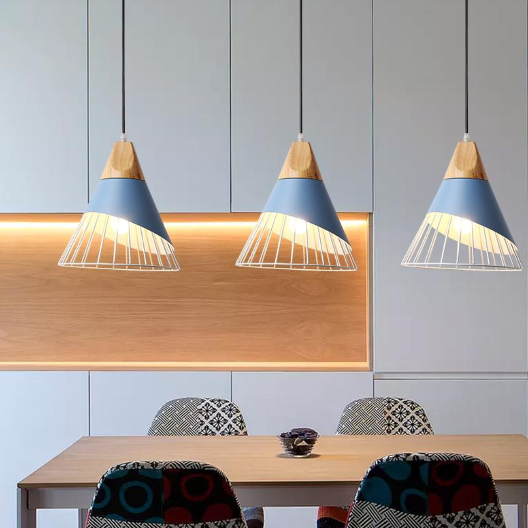 Scandinavische Industriële Hanglamp met Hout en Metaal
