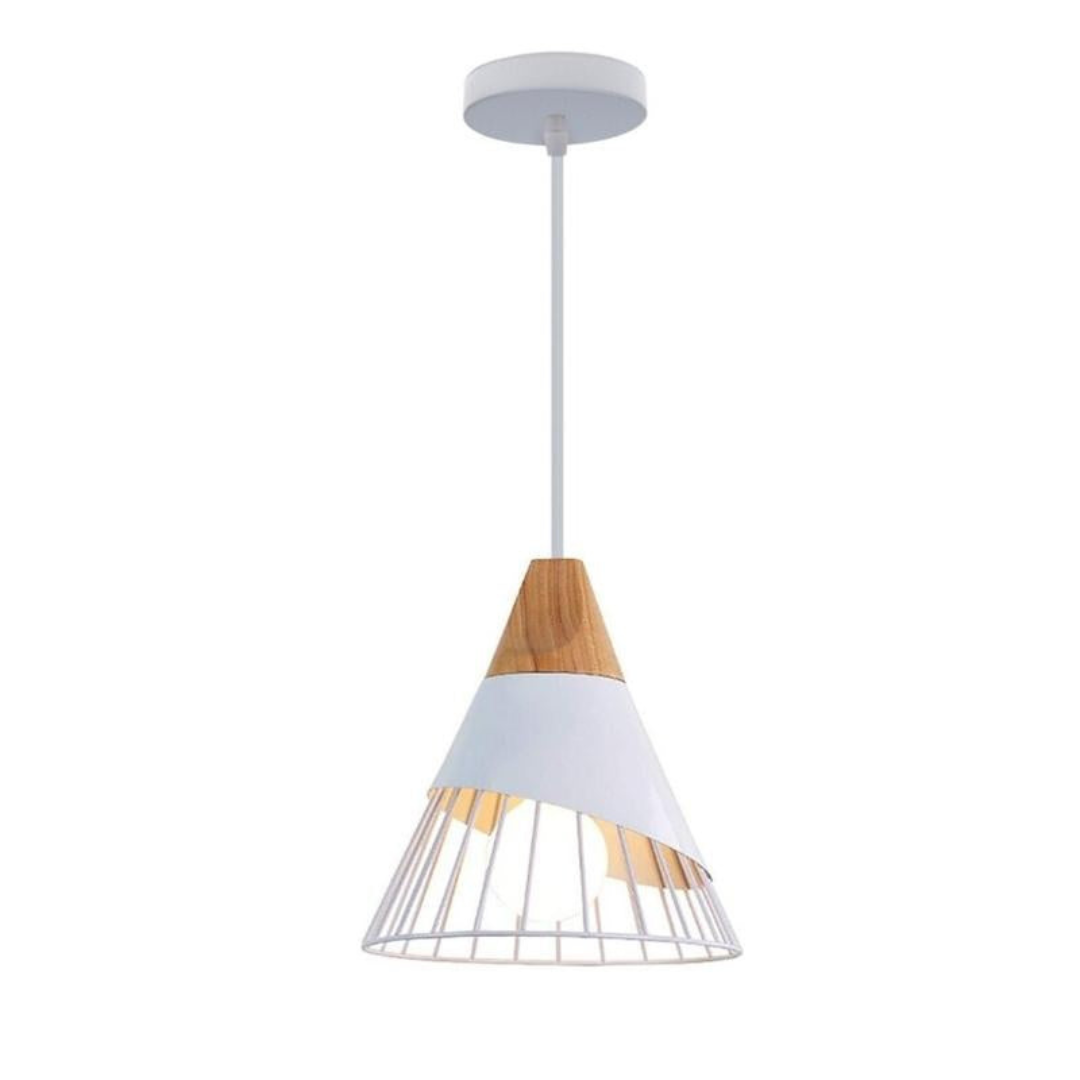 Scandinavische Industriële Hanglamp met Hout en Metaal