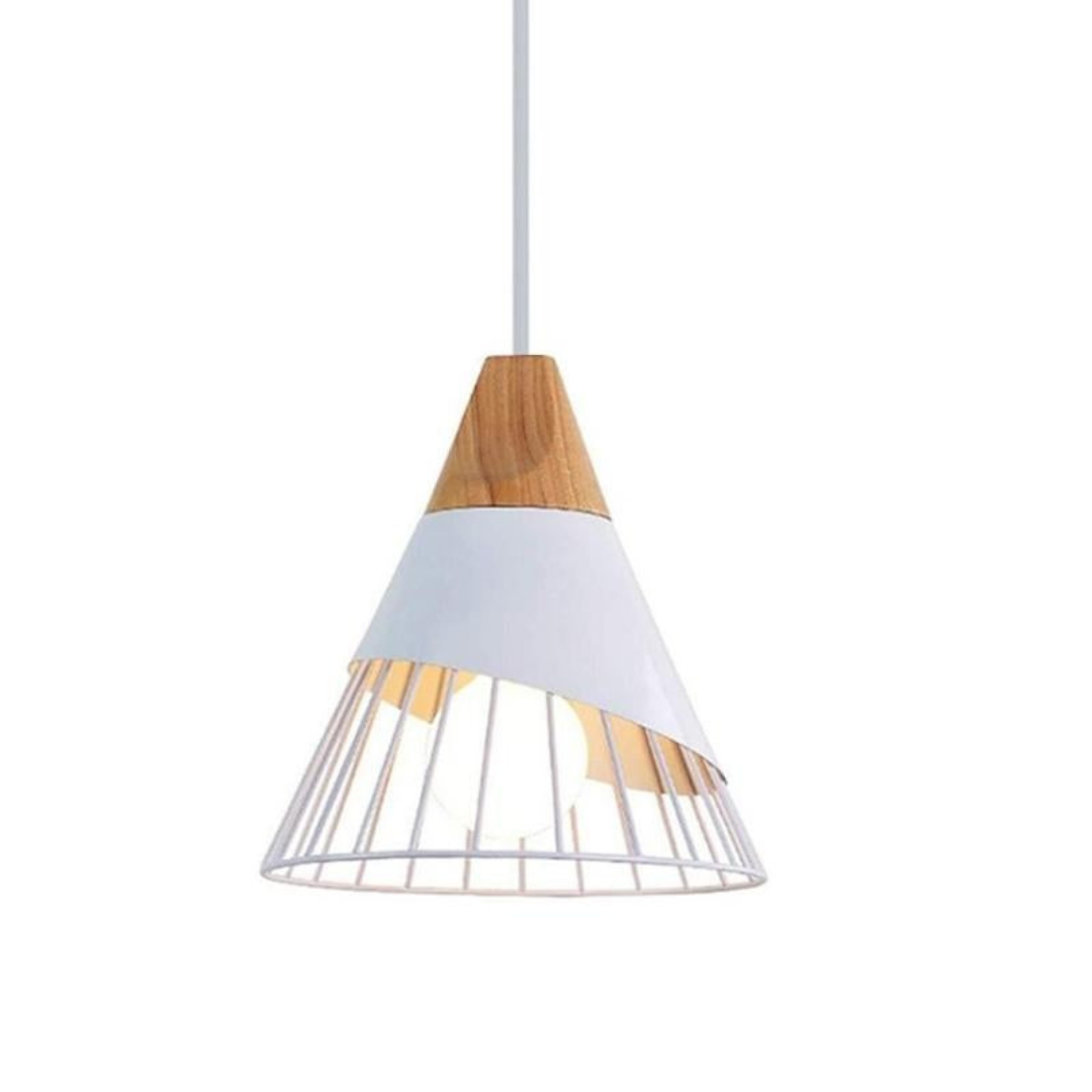 Scandinavische Industriële Hanglamp met Hout en Metaal