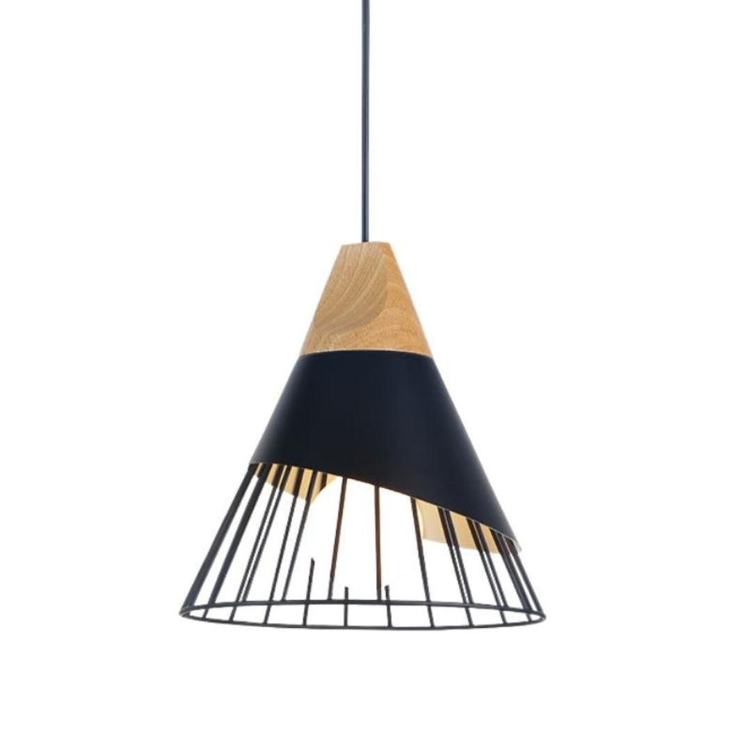 Scandinavische Industriële Hanglamp met Hout en Metaal