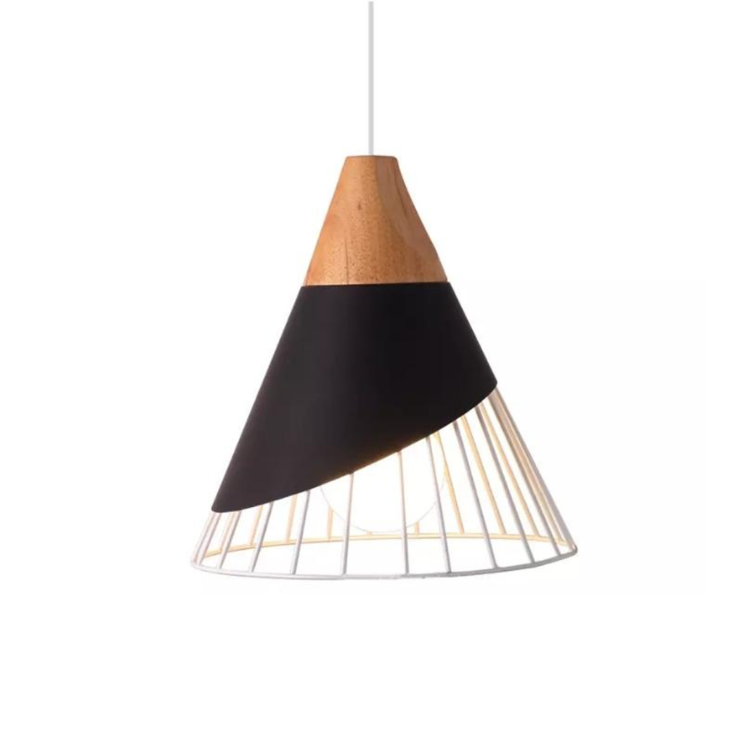 Scandinavische Industriële Hanglamp met Hout en Metaal