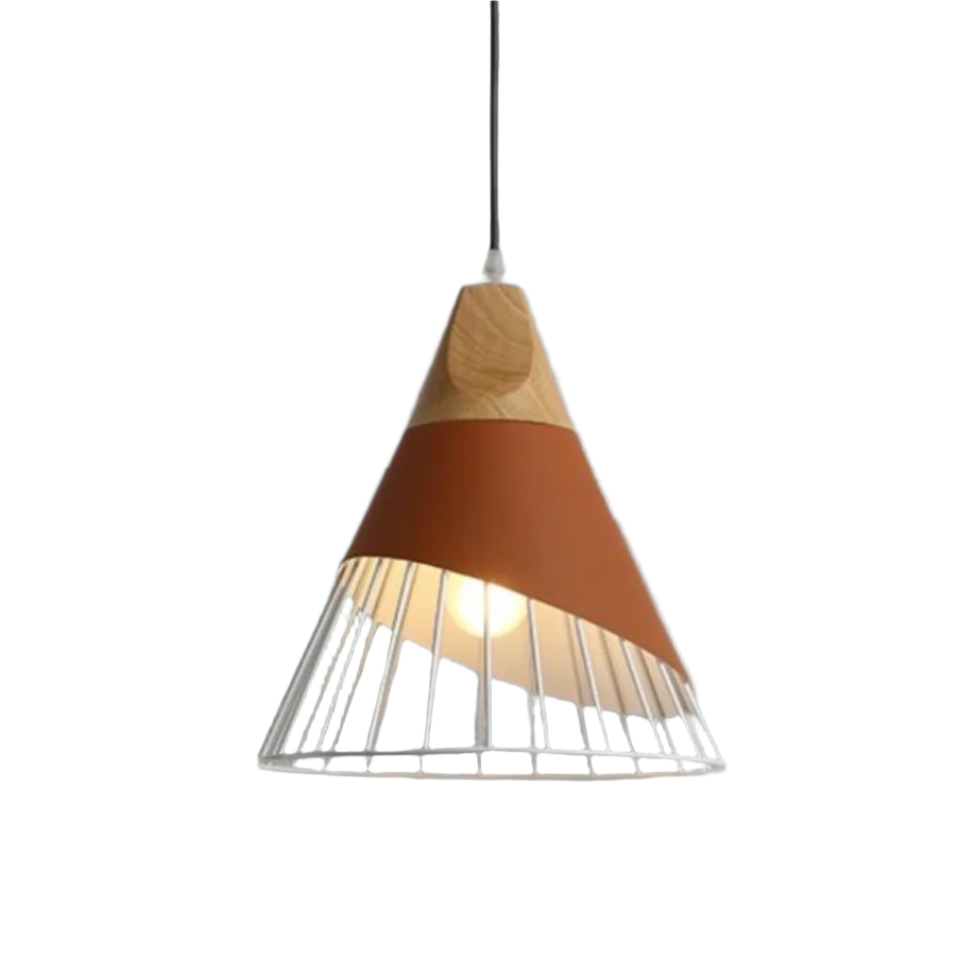 Scandinavische Industriële Hanglamp met Hout en Metaal