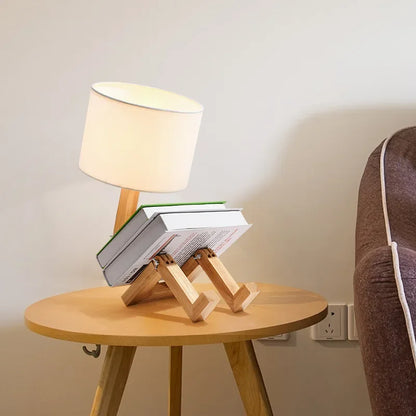 Speelse Houten Tafellamp met Boekenhouder
