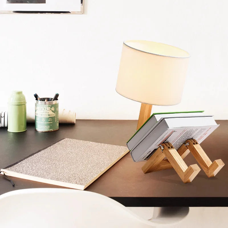 Speelse Houten Tafellamp met Boekenhouder
