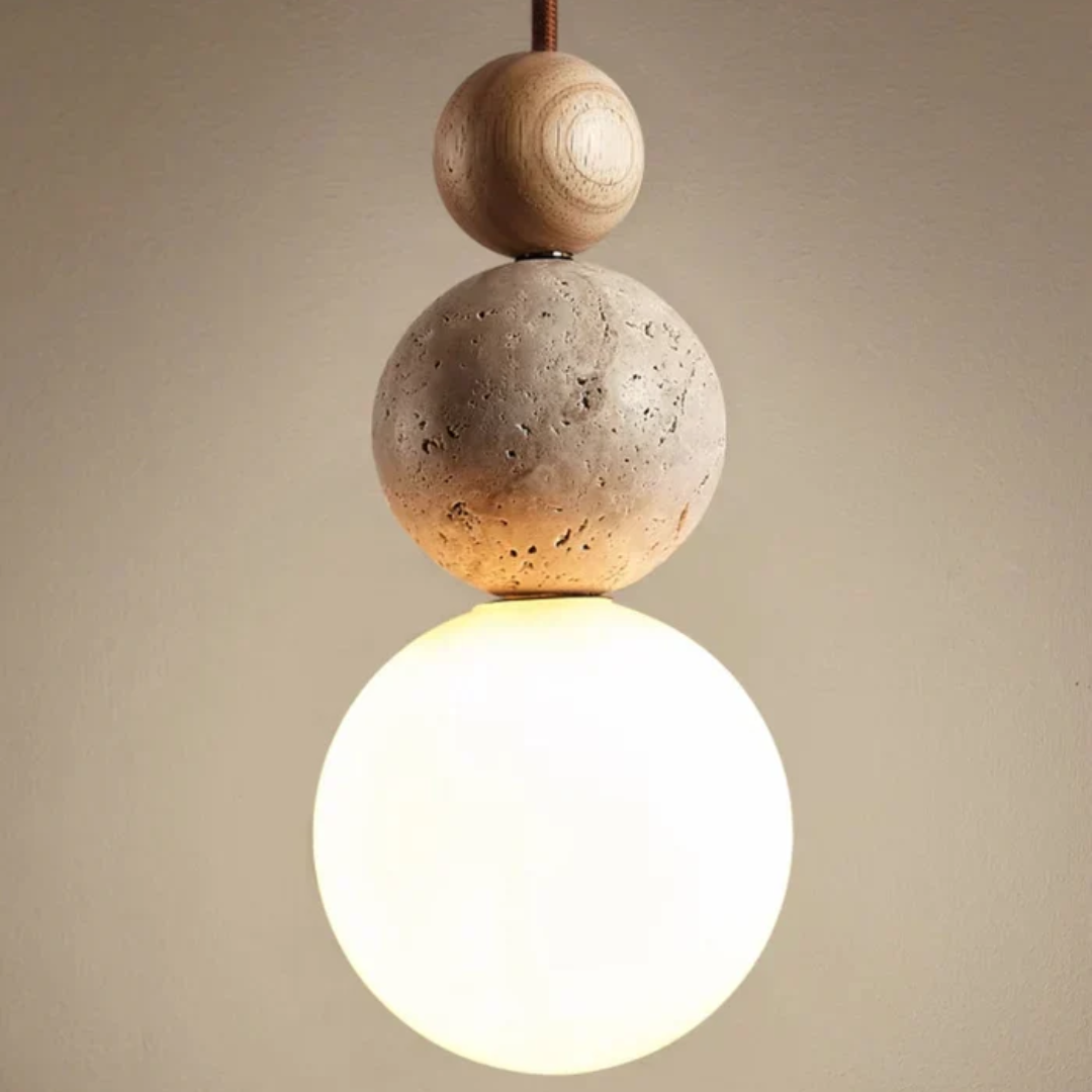 Moderne Hanglamp van Travertin en Mahonie