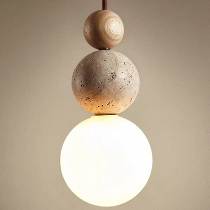 Moderne Hanglamp van Travertin en Mahonie