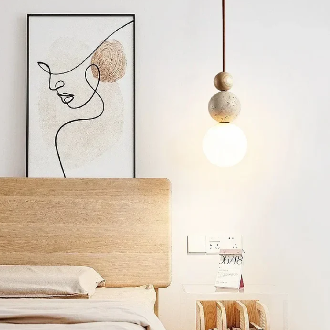 Moderne Hanglamp van Travertin en Mahonie