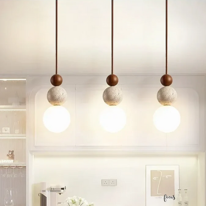 Moderne Hanglamp van Travertin en Mahonie