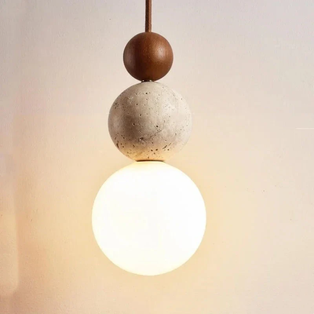 Moderne Hanglamp van Travertin en Mahonie
