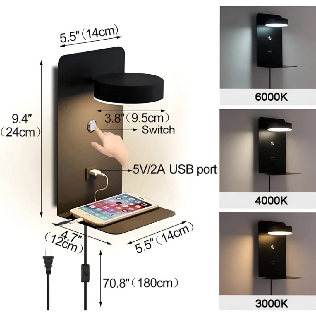 Moderne LED Wandlamp met USB Opladen