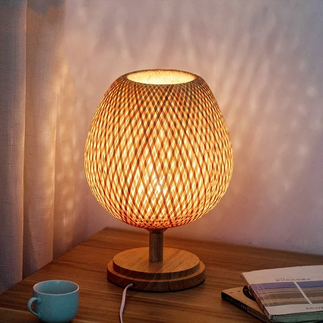 Vintage Bamboe Tafellamp met Rustieke Charme