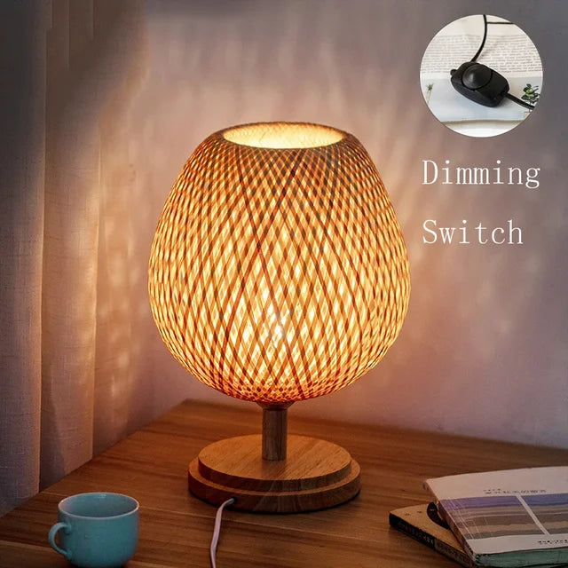 Vintage Bamboe Tafellamp met Rustieke Charme