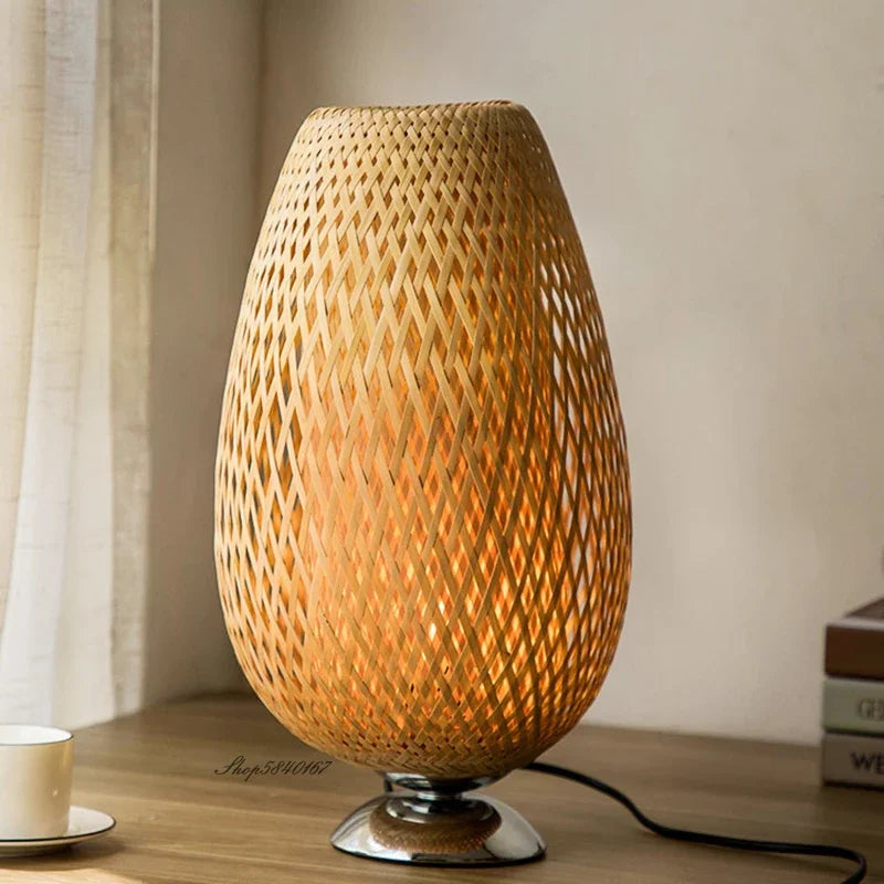 Vintage Bamboe Tafellamp met Rustieke Charme