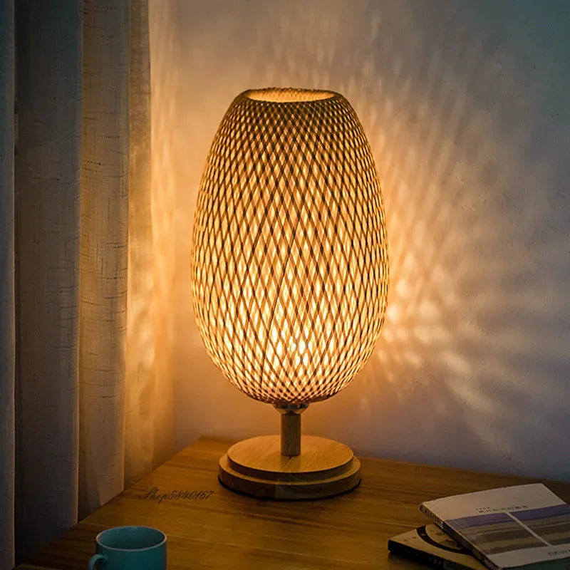 Vintage Bamboe Tafellamp met Rustieke Charme