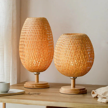 Vintage Bamboe Tafellamp met Rustieke Charme