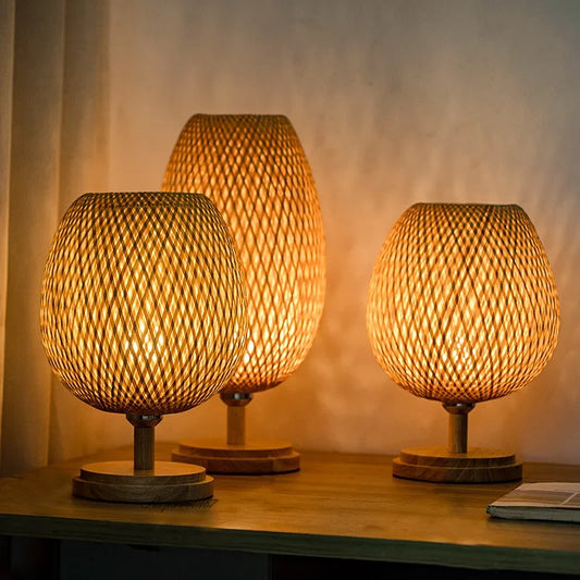 Vintage Bamboe Tafellamp met Rustieke Charme
