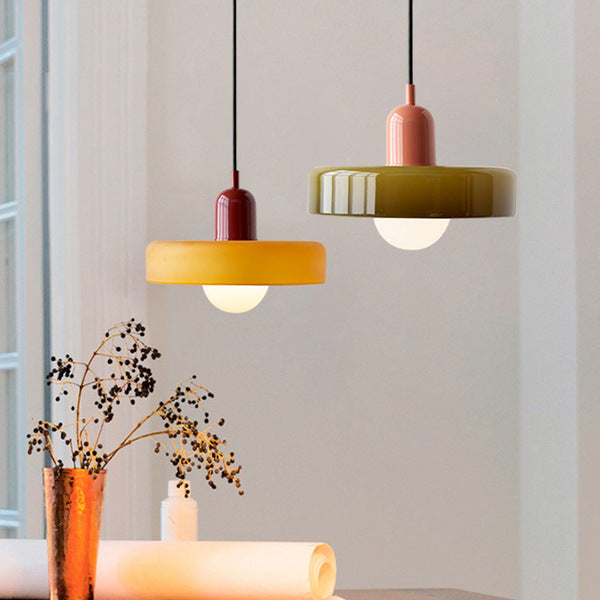 Elegante Bauhaus Hanglamp met Glas-in-Lood