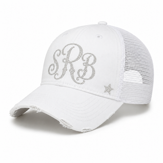 White Rhinestone Monogram Trucker Cap