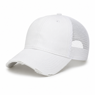 White Distressed Trucker Hat