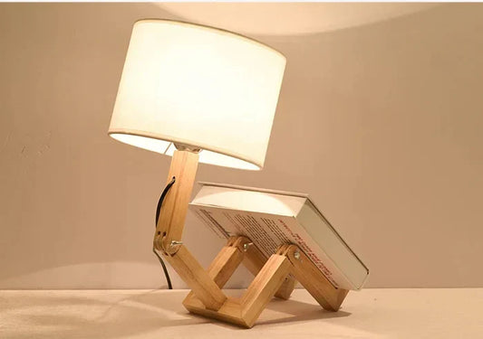 Speelse Houten Tafellamp met Boekenhouder