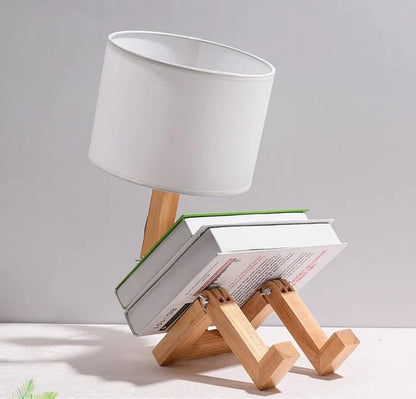 Speelse Houten Tafellamp met Boekenhouder