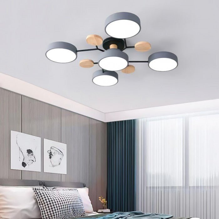 Scandinavische LED Plafondlamp met Hout en IJzer